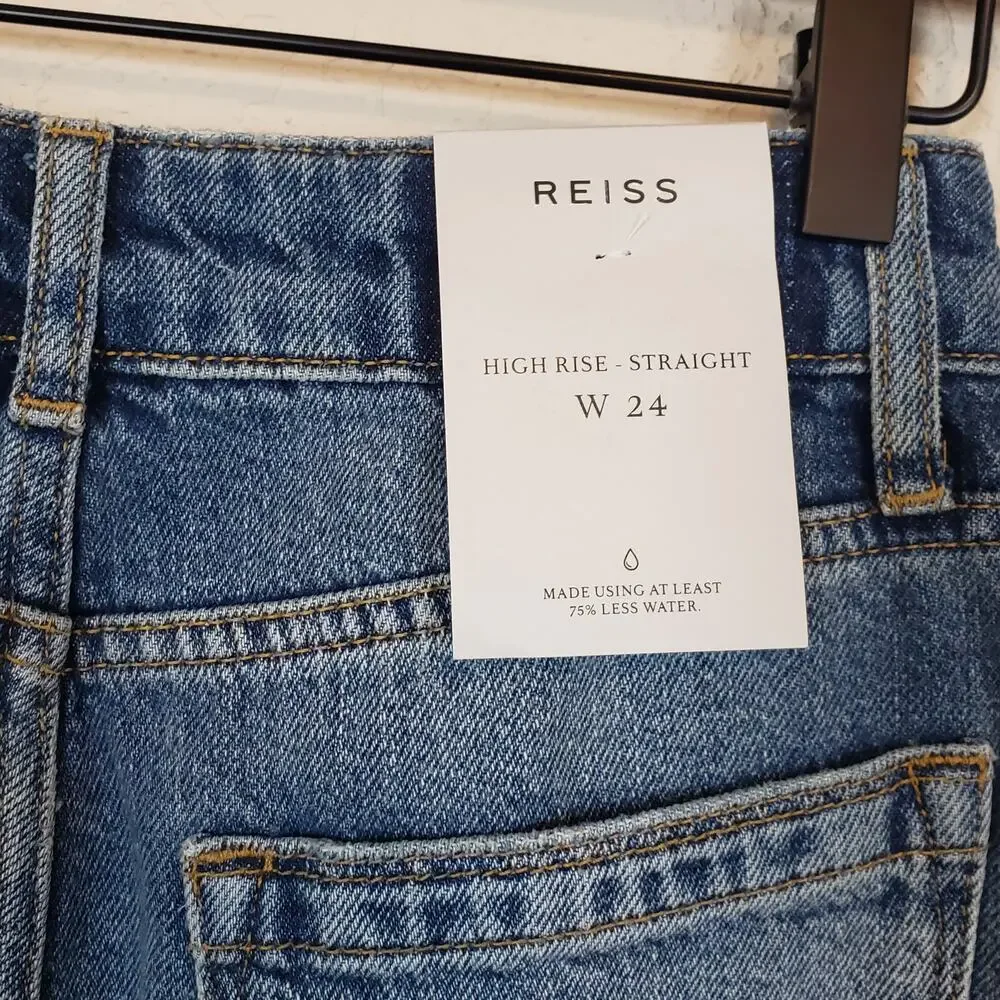Reiss Medium Blue Elle‎ High Rise Straight Jeans Women's 24